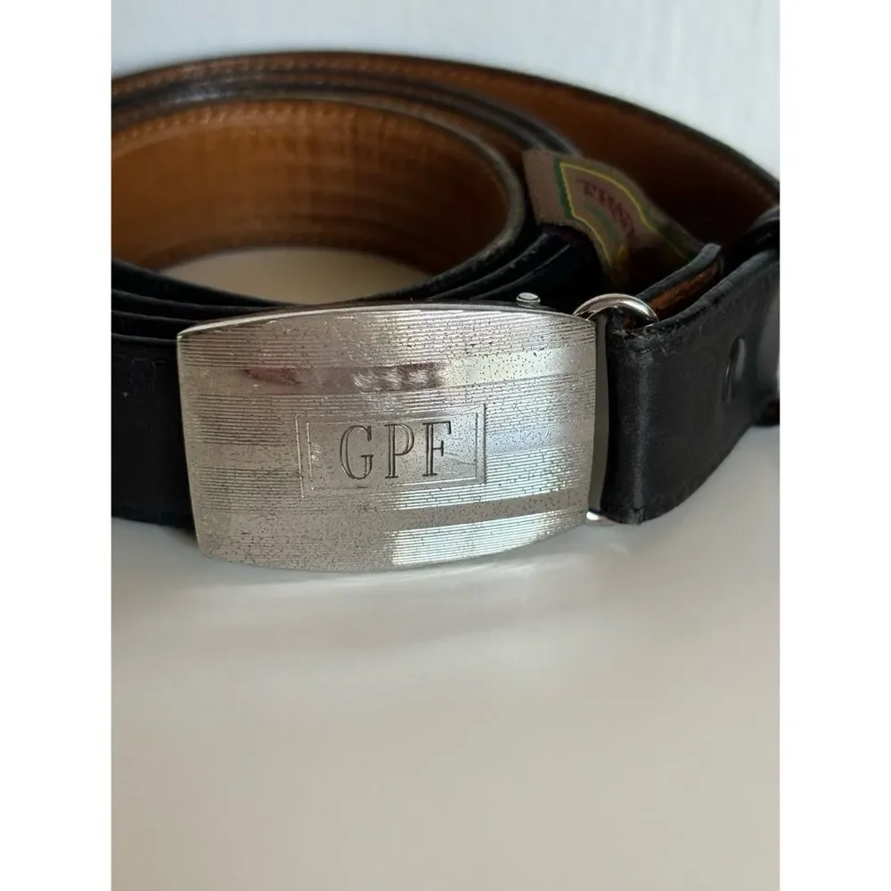 Trafalgar Sterling Silver Glove Leather Belt Size 34 in Black